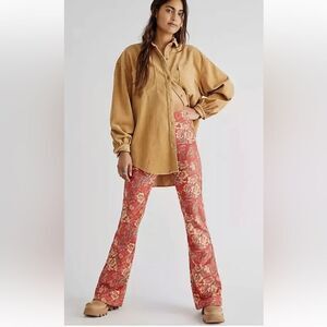 Free People House Party Printed Vegan Suede Flare Leg Pants